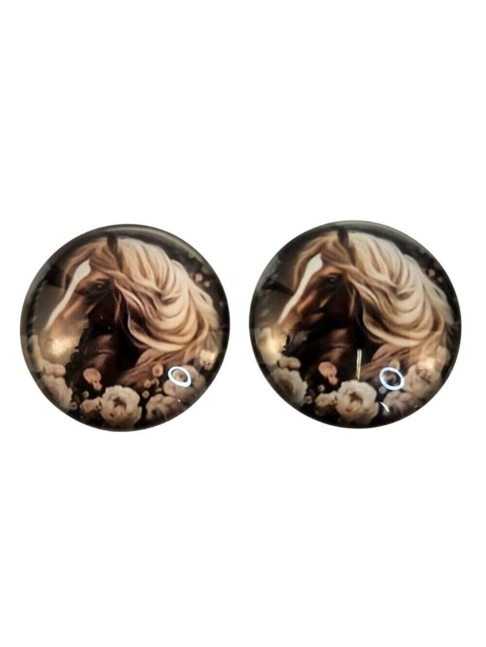 Set of 2 Horse Glass Cabochons 1 Inch Round, Floral Dome Craft Supply for Jewelr